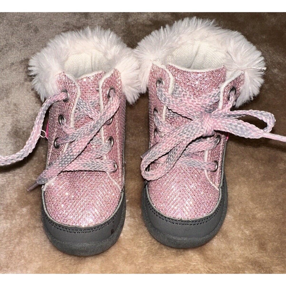 Oshkosh Boots Girls Size 5 M Sparkle Pink fur Toddler Tie